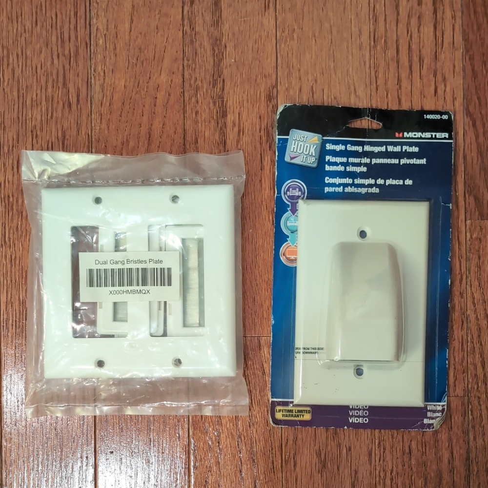 Dual Gang Bristle Plate + Monster Single Gang Hinged Wall Plate New
